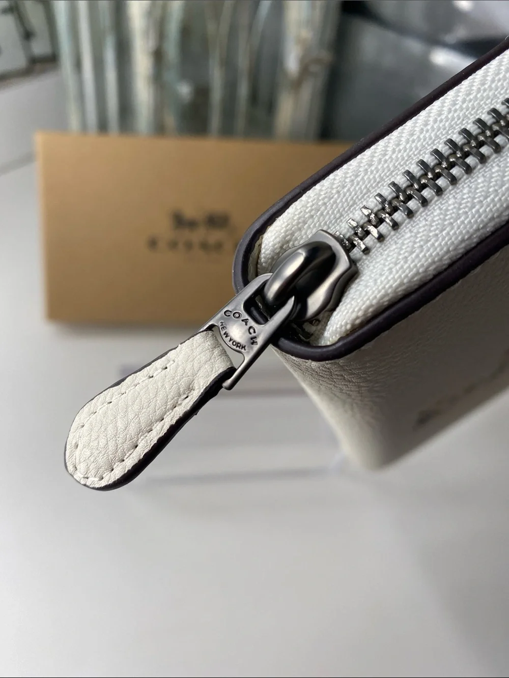 Coach White Pebbled Leather Zip Wallet with Snoopy and Woodstock Graphic